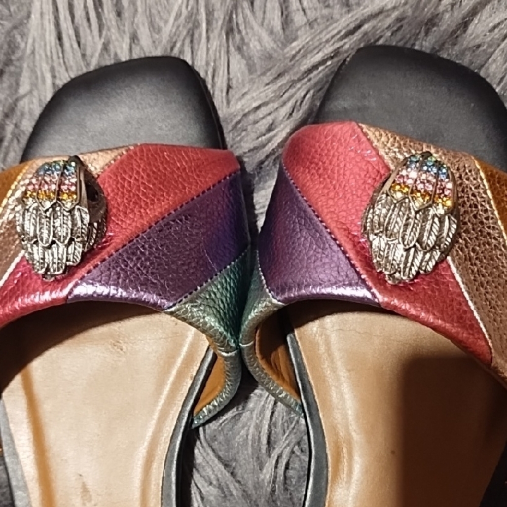 Kurt Geiger Multicolor Metallic Leather Slide Mules with Jewel Accent - Picture 6 of 9